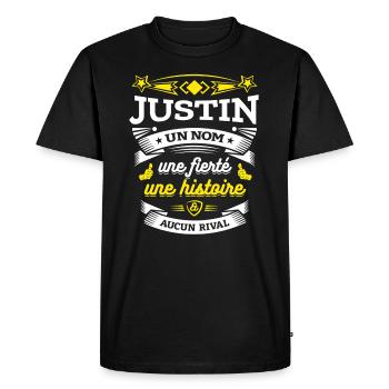 JUSTIN UN NOM UNE FIERTÉ AUCUN RIVAL - T-shirt Premium bio Homme - noir - Devant - Nico (187cm)