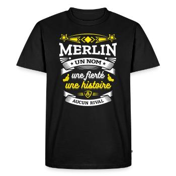 MERLIN UN NOM UNE FIERTÉ AUCUN RIVAL - T-shirt Premium bio Homme - noir - Devant - Nico (187cm)