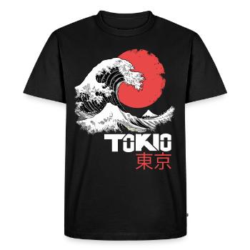 Tokyo, Japon, Asie, Mer, Vague, Montagne, Soleil Ville - T-shirt Premium bio Homme - noir - Devant - Nico (187cm)