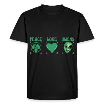Peace Love Aliens - Men's Premium Organic T-Shirt - black - Front - Nico (187cm)