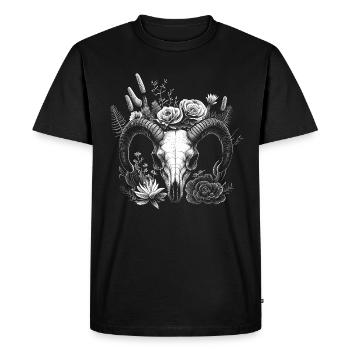 Crâne de Bélier avec fleurs et plantes succulentes - T-shirt Premium bio Homme - noir - Devant - Nico (187cm)