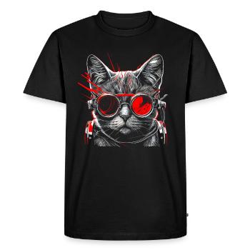 Cool futuristic steampunk cat, red glasses - Men's Premium Organic T-Shirt - black - Front - Nico (187cm)