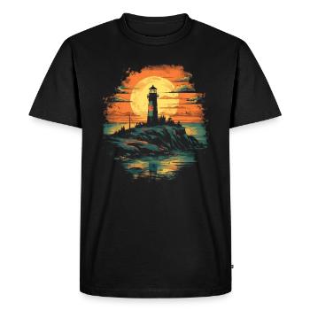 Lighthouse in front of sunset in the sea - Men's Premium Organic T-Shirt - black - Front - Nico (187cm)