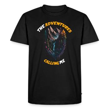 Aventures m’appelant, Randonnée, Montagne, Camping - T-shirt Premium bio Homme - noir - Devant - Nico (187cm)