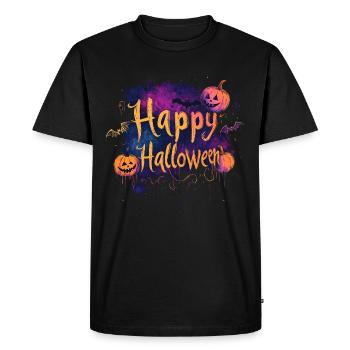 Happy Halloween with pumpkins as lettering - Men's Premium Organic T-Shirt - black - Front - Nico (187cm)