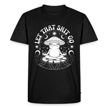 Funny Meditation Frog Design – "Let That Shi - Men's Premium Organic T-Shirt - black - Front - Nico (187cm)