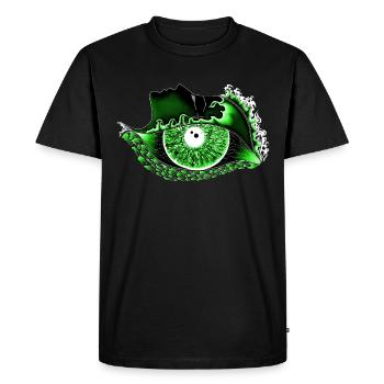 Grand œil vert, œil, réaliste - T-shirt Premium bio Homme - noir - Devant - Nico (187cm)