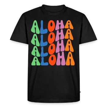 Retro Groovy Aloha Typography Colorful Tshirt - Men's Premium Organic T-Shirt - black - Front - Nico (187cm)