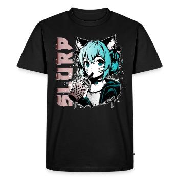 Anime Manga // Fille Boissons Bubble Tea // AS016 - T-shirt Premium bio Homme - noir - Devant - Nico (187cm)