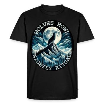 RITUEL NOCTURNE DE HURLEMENT DE LOUP AU CLAIR DE LUNE, NATURE SAUVAGE - T-shirt Premium bio Homme - noir - Devant - Nico (187cm)
