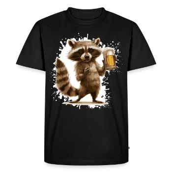 Raccoon Bière Drôle - T-shirt Premium bio Homme - noir - Devant - Nico (187cm)
