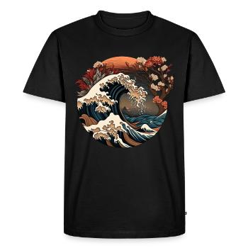 Vague japonaise - T-shirt Premium bio Homme - noir - Devant - Nico (187cm)