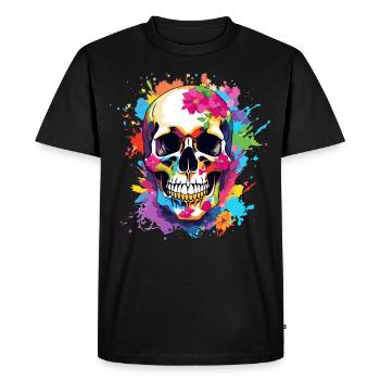 Crâne coloré avec des fleurs - T-shirt Premium bio Homme - noir - Devant - Nico (187cm)
