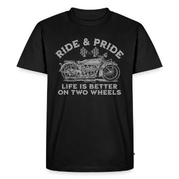 CONDUITE ET FIERTÉ, LA VIE EST MEILLEURE SUR DEUX ROUES - T-shirt Premium bio Homme - noir - Devant - Nico (187cm)