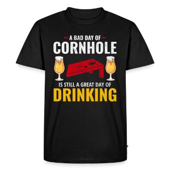 Cornhole Drinking Bean Bag Toss Jeu de pelouse en plein air - T-shirt Premium bio Homme - noir - Devant - Nico (187cm)