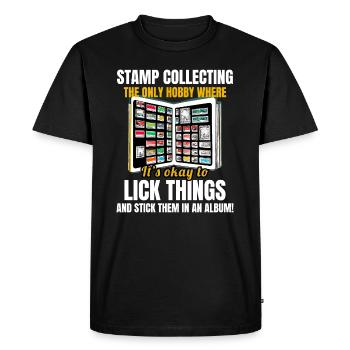 Philatéliste collectionneur collectionneur de timbres - T-shirt Premium bio Homme - noir - Devant - Nico (187cm)