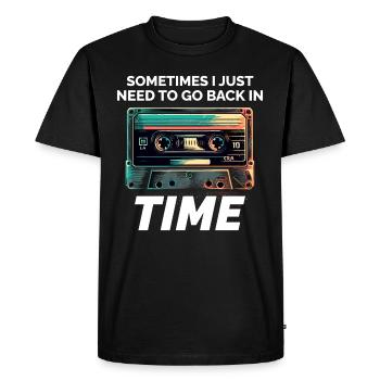 Vintage '80s Cassette Tape: Time Travel in Style - Men's Premium Organic T-Shirt - black - Front - Nico (187cm)