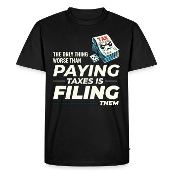 Humour éprouvant : payer et déclarer drôle - T-shirt Premium bio Homme - noir - Devant - Nico (187cm)