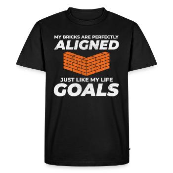 Briques alignées, objectifs alignés : Maçon humoristique - T-shirt Premium bio Homme - noir - Devant - Nico (187cm)