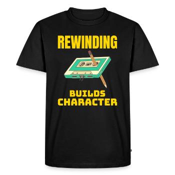 Cassette Tape Rewinding 80s Nostalgia Retro 1980s - Men's Premium Organic T-Shirt - black - Front - Nico (187cm)