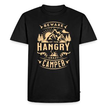 Attention au campeur affamé - T-shirt Premium bio Homme - noir - Devant - Nico (187cm)