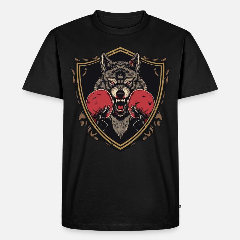 Wolf Boxer MMA Logo - Männer Premium Bio T-Shirt - Schwarz
