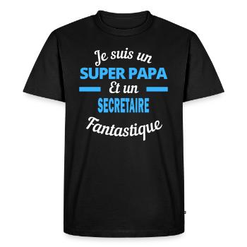 SUPER PAPA Fantastique SECRETAIRE - T-shirt Premium bio Homme - noir - Devant - Nico (187cm)