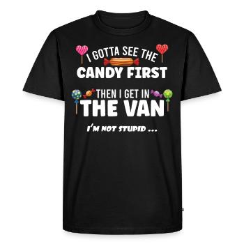 Bonbons d’abord puis dans le van Halloween - T-shirt Premium bio Homme - noir - Devant - Nico (187cm)