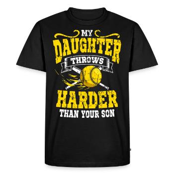 Ma fille lance le baseball plus fort que ton fils - T-shirt Premium bio Homme - noir - Devant - Nico (187cm)