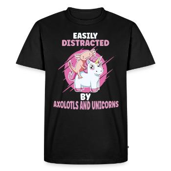 Easily distracted by axolotls and unicorns - Men's Premium Organic T-Shirt - black - Front - Nico (187cm)