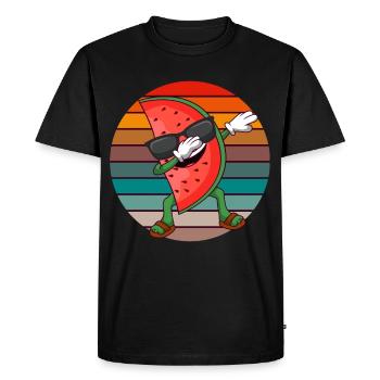 Retro Dabbing Watermelon Summer Holiday Melon - Men's Premium Organic T-Shirt - black - Front - Nico (187cm)