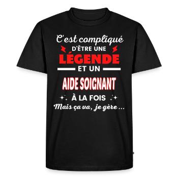 C'est compliqué phrase drôle AIDE SOIGNANT - T-shirt Premium bio Homme - noir - Devant - Nico (187cm)