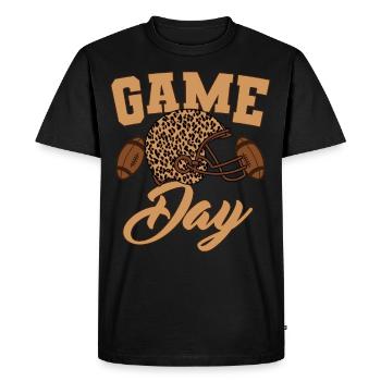 Game Day Football Mom Messy Bun Leopard Mama - Men's Premium Organic T-Shirt - black - Front - Nico (187cm)