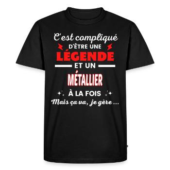 C'est compliqué phrase drôle MÉTALLIER - T-shirt Premium bio Homme - noir - Devant - Nico (187cm)