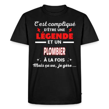 C'est compliqué phrase drôle PLOMBIER - T-shirt Premium bio Homme - noir - Devant - Nico (187cm)