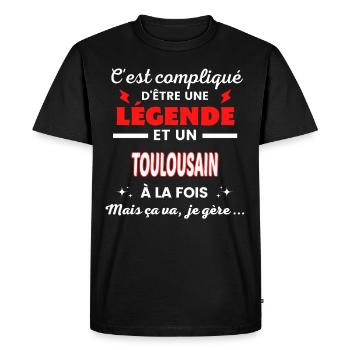 C'est compliqué phrase drôle TOULOUSAIN - T-shirt Premium bio Homme - noir - Devant - Nico (187cm)