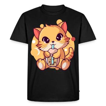 Anime Kawaii Chat Boissons Boba Thé Bubble Thé - T-shirt Premium bio Homme - noir - Devant - Nico (187cm)