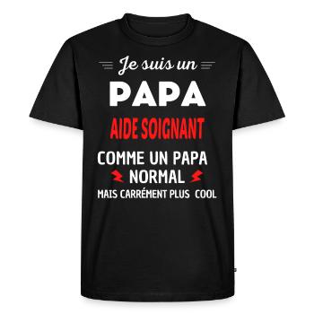 Je suis un PAPA AIDE SOIGNANT - T-shirt Premium bio Homme - noir - Devant - Nico (187cm)