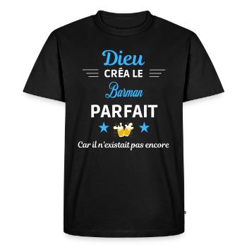 dieu créa parfait humour de bureau Barman - T-shirt Premium bio Homme - noir - Devant - Nico (187cm)