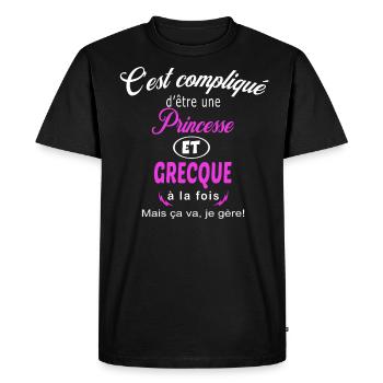 c'est compliqué princesse et Grecque - T-shirt Premium bio Homme - noir - Devant - Nico (187cm)
