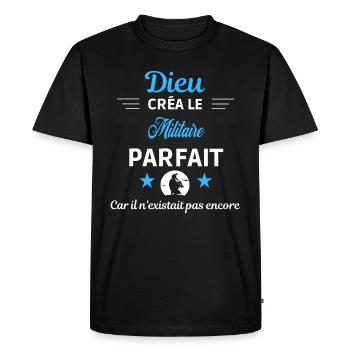 dieu créa parfait humour de bureau Militaire - T-shirt Premium bio Homme - noir - Devant - Nico (187cm)