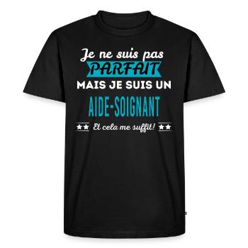 Je ne suis pas parfait AIDE-SOIGNANT - T-shirt Premium bio Homme - noir - Devant - Nico (187cm)