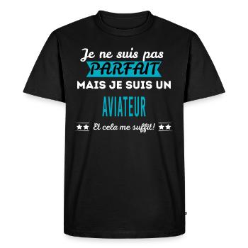 Je ne suis pas parfait AVIATEUR - T-shirt Premium bio Homme - noir - Devant - Nico (187cm)