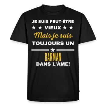 Je suis peut-être vieux BARMAN - T-shirt Premium bio Homme - noir - Devant - Nico (187cm)