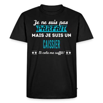 Je ne suis pas parfait CAISSIER - T-shirt Premium bio Homme - noir - Devant - Nico (187cm)
