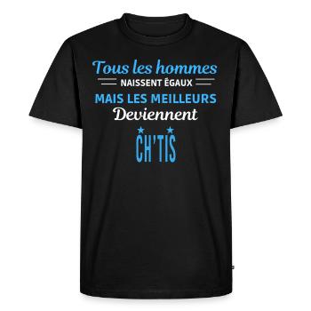 tous les hommes naissent égaux Ch'tis - T-shirt Premium bio Homme - noir - Devant - Nico (187cm)