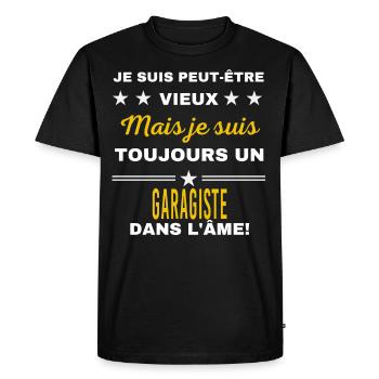 Je suis peut-être vieux GARAGISTE - T-shirt Premium bio Homme - noir - Devant - Nico (187cm)