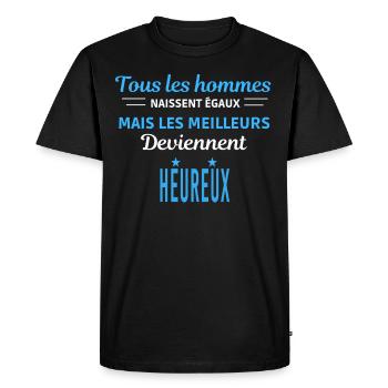 tous les hommes naissent égaux Heureux - T-shirt Premium bio Homme - noir - Devant - Nico (187cm)