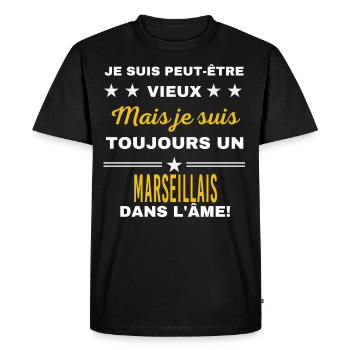 Je suis peut-être vieux MARSEILLAIS - T-shirt Premium bio Homme - noir - Devant - Nico (187cm)