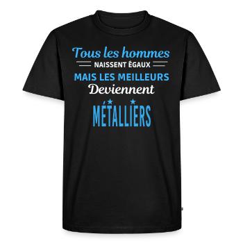 tous les hommes naissent égaux Agents Métalliers - T-shirt Premium bio Homme - noir - Devant - Nico (187cm)